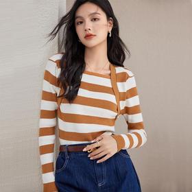 条纹针织衫女长袖秋季2023新款毛衣内搭宽松打底衫气质女人味上衣