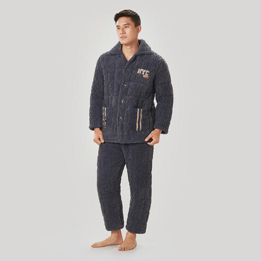 都市丽人都市锋尚生活家居男士睡衣长毛绒烂花夹棉加厚款长袖长裤类家居服套装FH31K2 商品图2