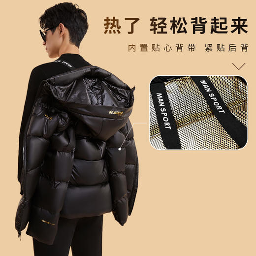 【黑金】圣得西连帽加厚亮面羽绒服冬季款时尚印花短外套男2362942756 商品图2