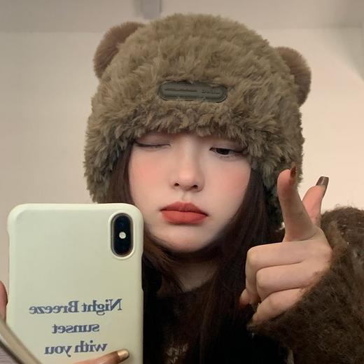 【时尚保暖！毛绒绒小熊秋冬帽子】女可爱加厚保暖针织帽冬季时尚加绒毛线帽 商品图1