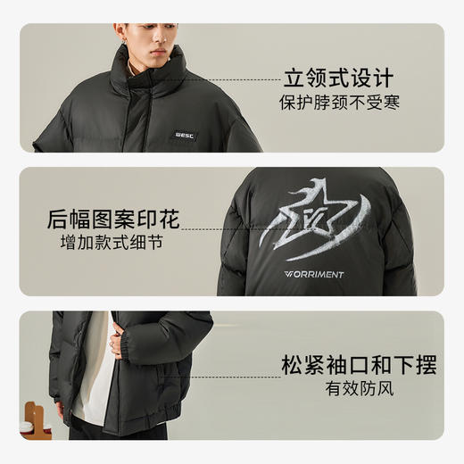 西遇日系立领工装羽绒服秋冬新款鸭绒加厚保暖面包服男士外套12532205 商品图1