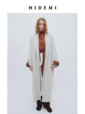 HIDEMI 澳洲美利奴羊毛可拆卸披肩围巾两件腰带式廓形大衣