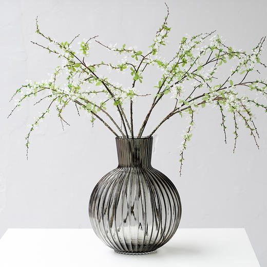 现代简约大肚透明灰玻璃花瓶手工白瓷干花插花居家装饰艺术摆件 商品图6