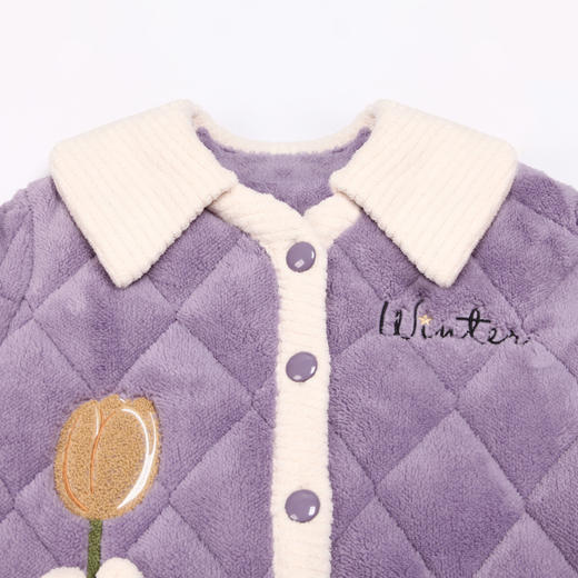 都市丽人生活家居女士睡衣北极绒提花夹棉加厚款长袖长裤类家居服套装LH31K7 商品图4