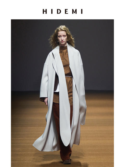 HIDEMI 澳洲美利奴羊毛可拆卸披肩围巾两件腰带式廓形大衣 商品图1