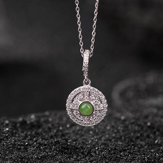 S925纯银，和田玉碧玉爆款轻奢时尚回纹吊坠手链耳钉耳夹套装CW-DZ05909 商品图1