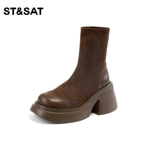 星期六粗跟厚底气质弹力瘦瘦靴SS34116516 商品图0