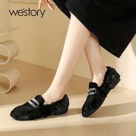 westory2023年秋季新品貂毛一脚蹬豆豆鞋休闲乐福鞋毛毛鞋S23DM83871