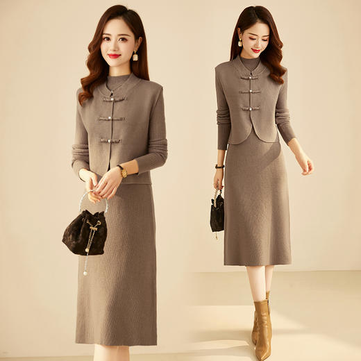 秋冬新款，洋气新中式气质盘扣小立领马甲两件套HR-YBER360 商品图2