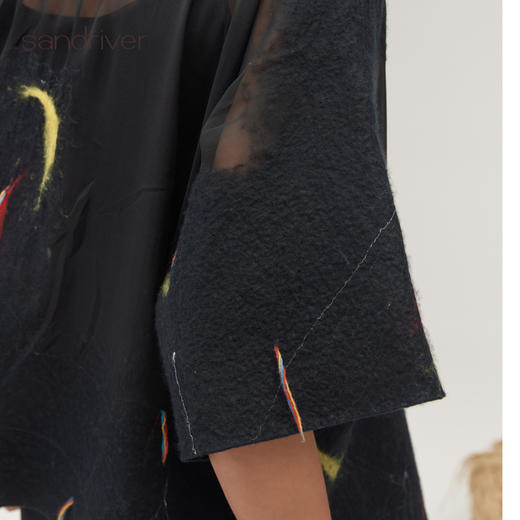 羊绒真丝相拼手工毛毡女大衣SJF95W429W 商品图3