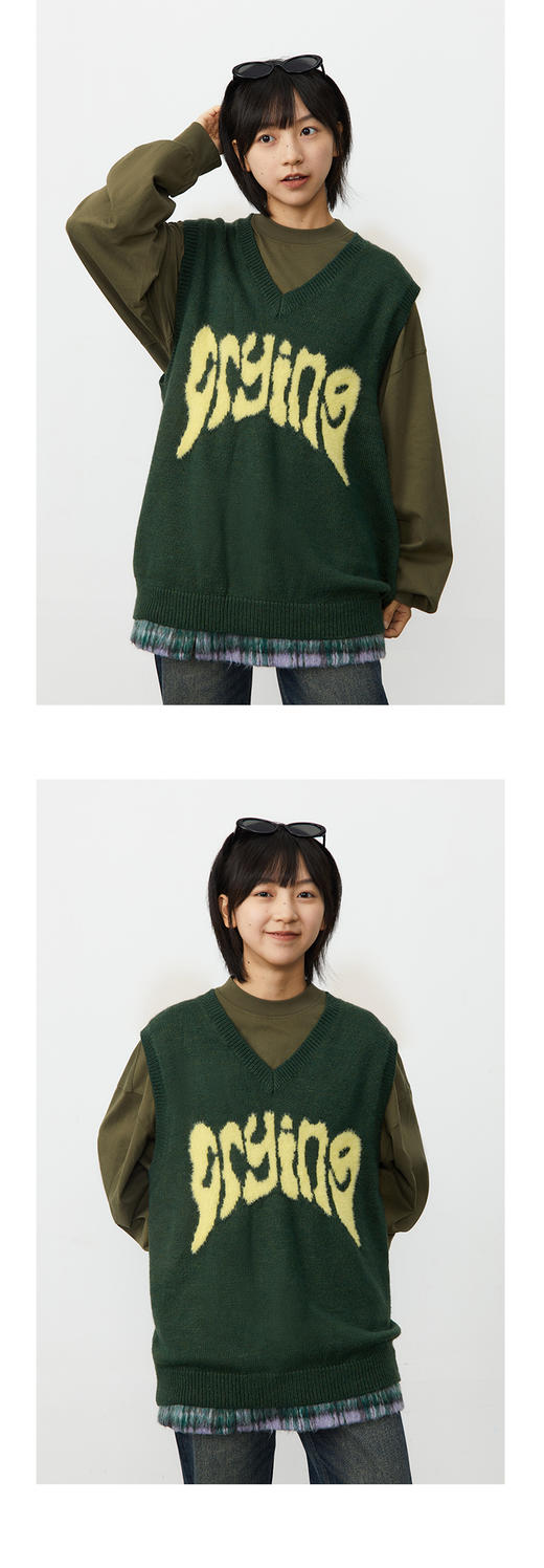 CryingCenter 字体背心马甲毛衣叠穿宽松百搭针织情侣 哭喊中心 商品图2