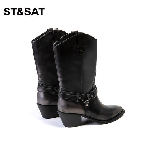 星期六美拉德复古西部靴粗跟短靴SS34116607 商品图3