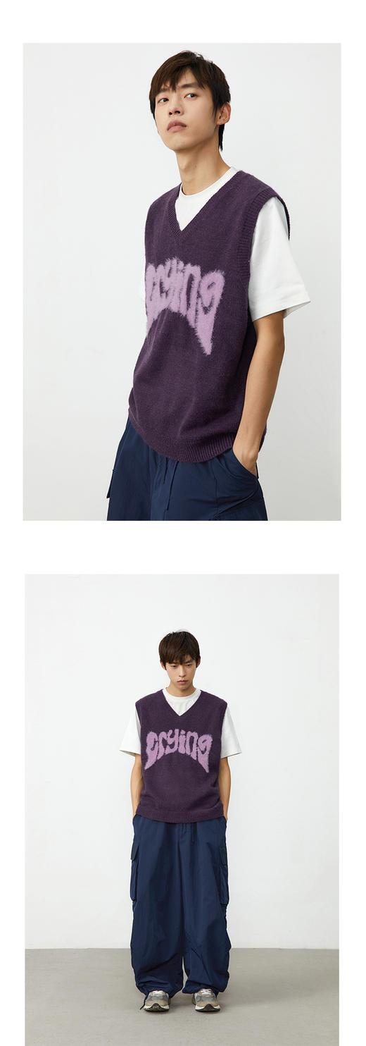 CryingCenter 字体背心马甲毛衣叠穿宽松百搭针织情侣 哭喊中心 商品图1