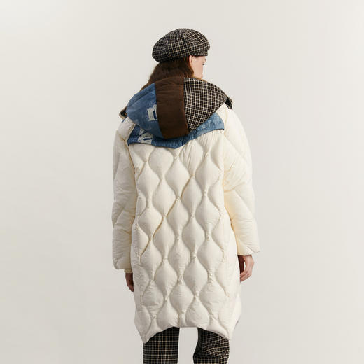 谜底中长款连帽羽绒服女2023冬款复古设计感拼接面包服234MY1586 商品图2