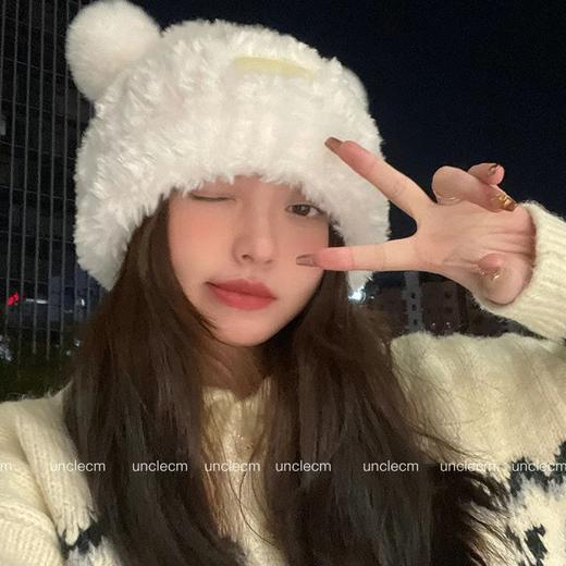 【时尚保暖！毛绒绒小熊秋冬帽子】女可爱加厚保暖针织帽冬季时尚加绒毛线帽 商品图0