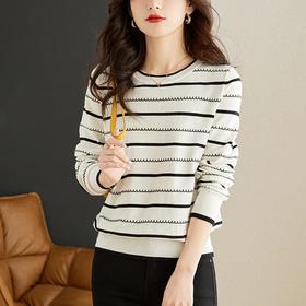 条纹针织衫女长袖春季2023新款洋气毛衣春秋打底衫宽松女人味上衣
