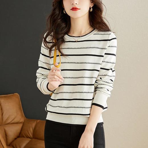 条纹针织衫女长袖春季2023新款洋气毛衣春秋打底衫宽松女人味上衣 商品图0