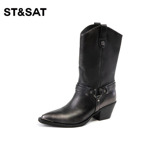 星期六美拉德复古西部靴粗跟短靴SS34116607 商品图0