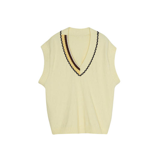 谜底V领针织马甲女2023冬季新款复古文艺宽松套头针织衫234MZ1896 商品图4