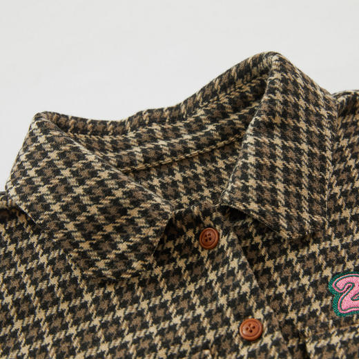 谜底格子衬衫长袖女2023冬款复古文艺绣花呢料保暖衬衣234MC1564 商品图3