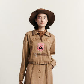 谜底POLO领上衣长袖女2023冬新品学院风文艺绣花百搭T恤234MC1561