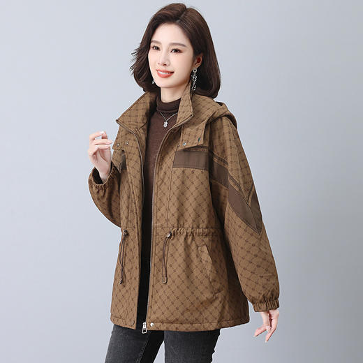 时尚保暖，花色拼接连帽加绒棉衣中长款派克服外套HR-YIZX8598 商品图0