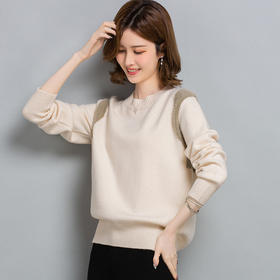 秋冬加厚时尚外穿，微胖正肩毛衣女宽松慵懒风大码圆领打底衫女短款CC-23182