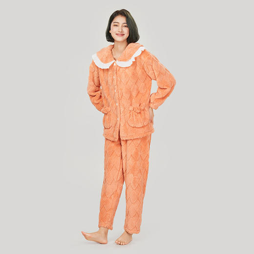 都市丽人生活家居女士睡衣长毛绒提花法兰绒厚款长袖长裤类家居服套装LH31K3 商品图2