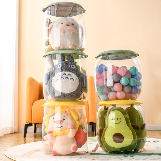 【透明可视！玩具收纳凳】多功能儿童玩具公仔收纳，透明换鞋凳家用客厅储物娃娃收纳桶，透明桶身 一目了然 好习惯从小培养 让宝宝爱上收纳 商品图0