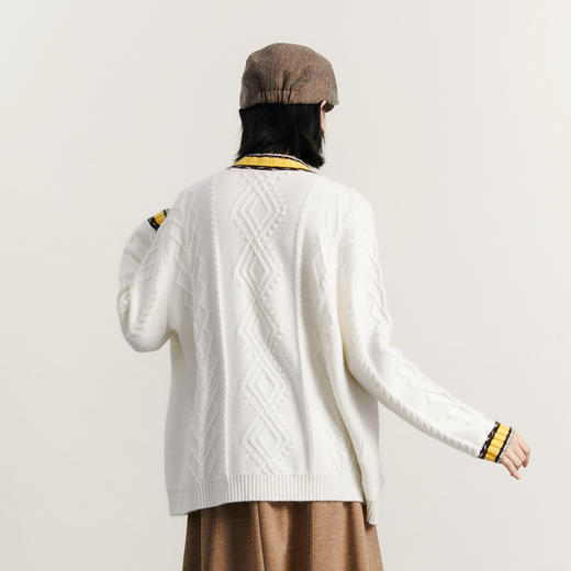 谜底针织开衫女2023冬季新款学院风提花百搭中长款毛衫234MZ1870 商品图2