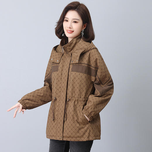 时尚保暖，花色拼接连帽加绒棉衣中长款派克服外套HR-YIZX8598 商品图4
