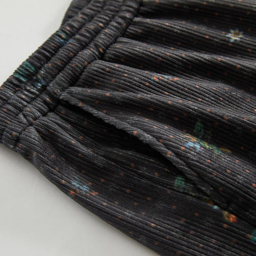 谜底灯芯绒阔腿裤女2023冬新款复古印花松紧腰宽松长裤234MK1541 商品图3