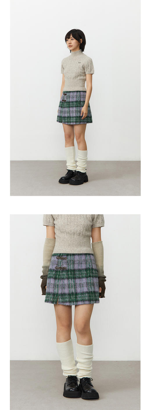 CryingCenter 紫色长毛呢装饰皮扣格子短裙小A裙 哭喊中心 商品图3