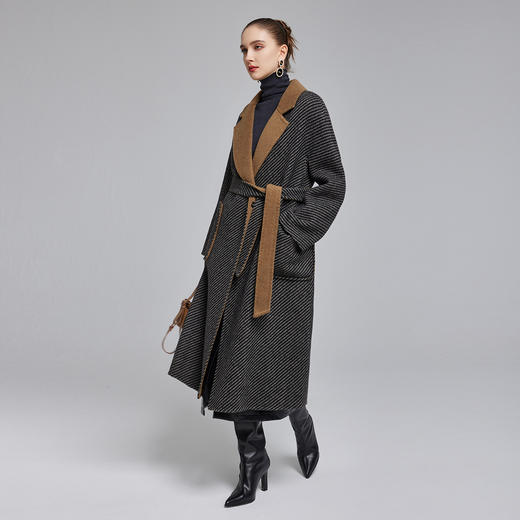 NH906斯尔丽2023秋冬新款斜纹双色西装领气质优雅撞色羊毛大衣 商品图3