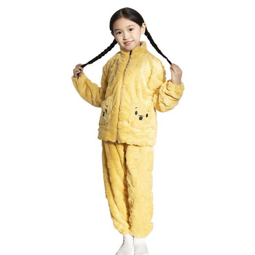 【排湿抗寒蓄热保暖！女孩睡衣两件套】儿童睡衣秋冬季珊瑚绒女童可爱卡通拉链立领法兰绒中小大童家居服 商品图4