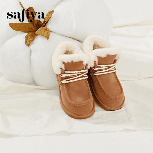 Safiya/索菲娅2023冬季舒适保暖羊羔毛边绑带短筒雪地靴 SF3411A093 商品图3