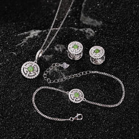 S925纯银，和田玉碧玉爆款轻奢时尚回纹吊坠手链耳钉耳夹套装CW-DZ05909