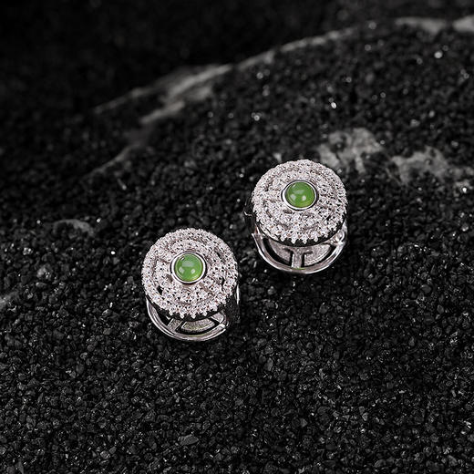 S925纯银，和田玉碧玉爆款轻奢时尚回纹吊坠手链耳钉耳夹套装CW-DZ05909 商品图5