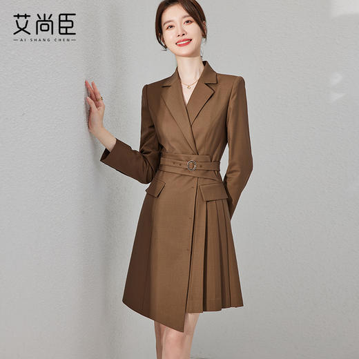 艾尚臣藏青色连衣裙女士秋款高级感2023新款气质职业正装西装裙 商品图2