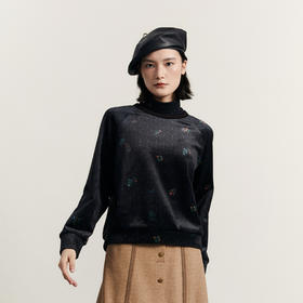 谜底圆领套头卫衣女2023冬季新款复古主题印花宽松上衣234MV1542