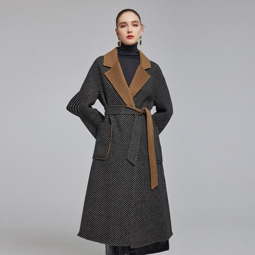 NH906斯尔丽2023秋冬新款斜纹双色西装领气质优雅撞色羊毛大衣 商品图0