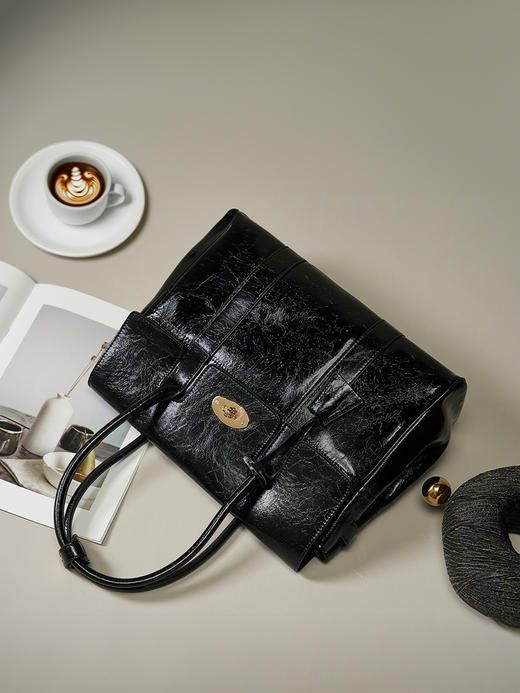 通勤托特包复古包，新款大容量黑色软皮托特大包QSL-2376 商品图2