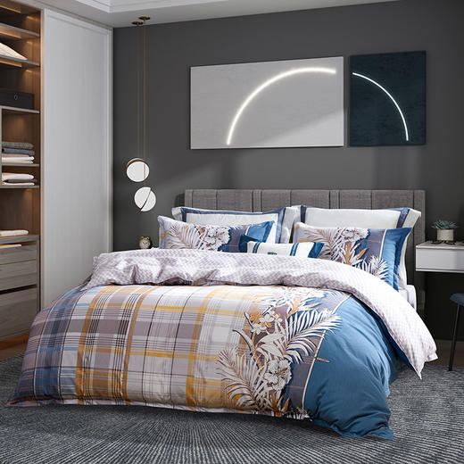 富安娜（FUANNA） 纯棉床单四件套 翎羽星辰   (被套203*229cm) 商品图1