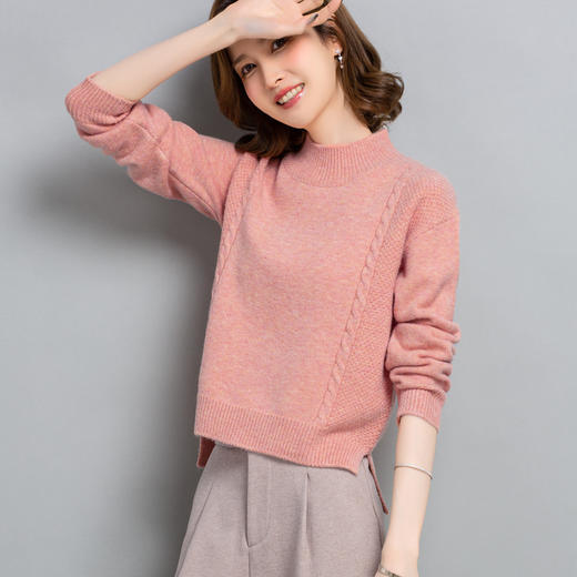 高腰毛衣，女短款秋冬半高领麻花针织内搭小个子上衣前短后长打底衫CC-23211 商品图4