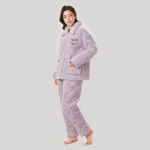 都市丽人生活家居女士睡衣长毛绒提花夹棉加厚款长袖长裤类家居服套装LH31K8 商品图2