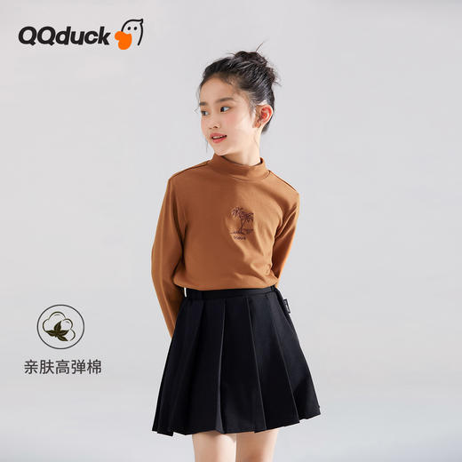 【清仓捡漏】【120-165】【QQduck可可鸭】女童半高领打底衫儿童长袖T恤棉93.6% 氨纶6.4% 商品图8