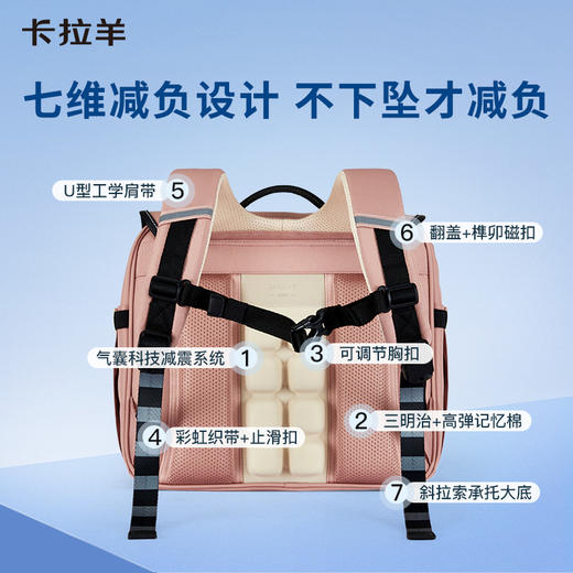 卡拉羊18L/20L小学生1-3-6年级安全气囊减负护脊立体书包 天鹅堡CX2194+CX2662 商品图2