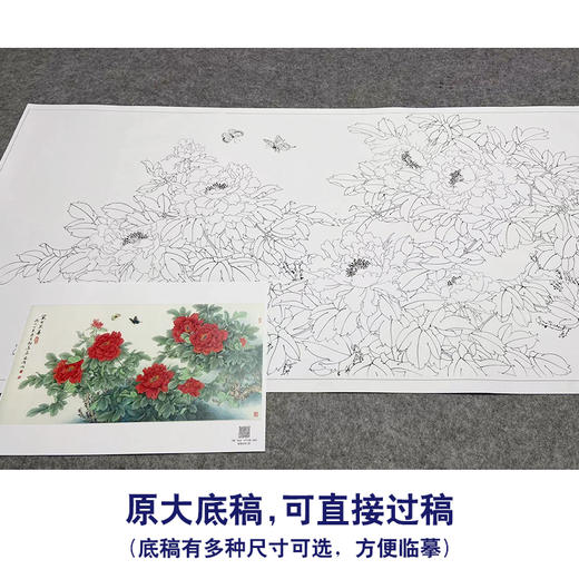 【大彩图】董希源横幅工笔画白描底稿《万古英华》牡丹临摹勾线花鸟线稿HN16 商品图1