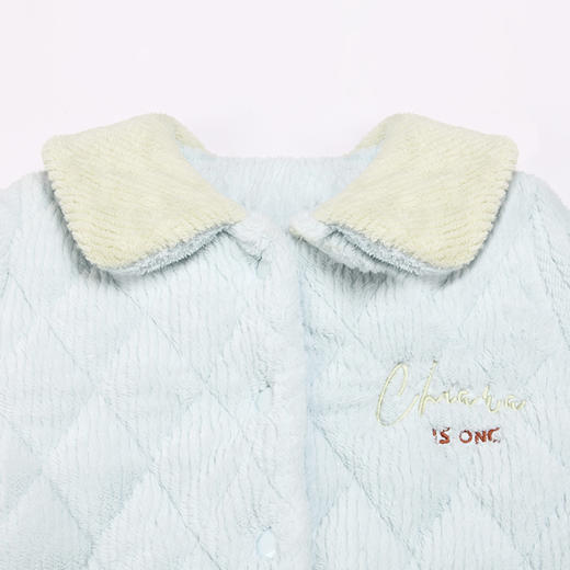 都市丽人舒适外出女士睡衣北极绒烂花抽条夹棉加厚款长袖长裤类家居服套装LH31L2 商品图4