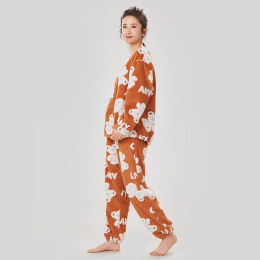 都市丽人生活家居女士睡衣双面阳离子提花法兰绒厚款长袖长裤类家居服套装LH32J6 商品图1